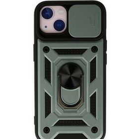 Bol Çeşit iPhone 14 Pars Lens Yüzüklü Yeşil Silikon Kılıf
