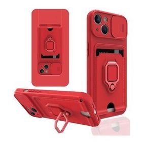 Bol Çeşit iPhone 14 Zuma Kartvizitli Yüzüklü Silikon Kırmızı Kılıf