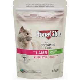 BonaCibo 85 gr Jelly Pouch Kuzu Etli Yetişkin Yaş Kedi Maması
