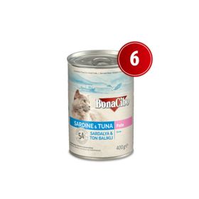BonaCibo Ezme Sardalya ve Ton Balıklı Yaş 6x400 gr Kedi Maması