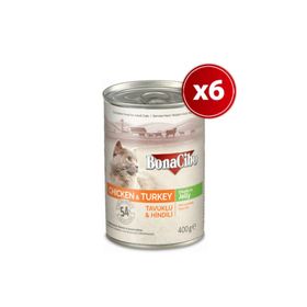 BonaCibo Jöleli Tavuk ve Hindili Yaş 6x400 gr Kedi Maması