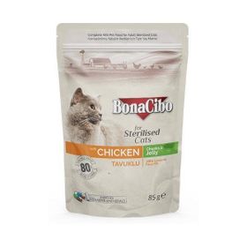 BonaCibo Jöleli Tavuklu Pouch Kısırlaştırılmış Yetişkin 12x85 gr Kedi Yaş Maması