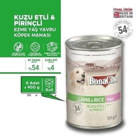 BonaCibo Kuzu Etli Pirinçli 6x400 gr Yavru Köpek Yaş Mama