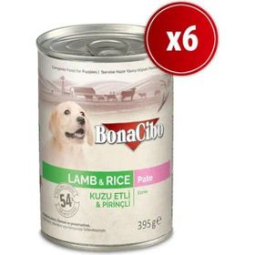 BonaCibo Kuzu Etli Pirinçli 6x400 gr Yavru Köpek Yaş Mama