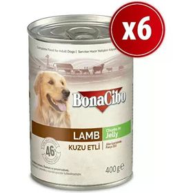 BonaCibo Kuzu Etli Yetişkin 6x400 gr Köpek Konserve Yaş Mama