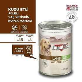 BonaCibo Kuzu Etli Yetişkin 6x400 gr Köpek Konserve Yaş Mama