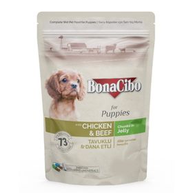BonaCibo Pouch Tavuklu Dana Etli Yavru 100 gr Köpek Maması