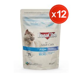 BonaCibo Soslu Uskumru Balıklı Pouch Yetişkin 12x85 gr Kedi Yaş Maması