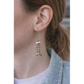 Bone Tide Balık İskeleti Figürlü Gümüş Renk Unisex Sallantılı Küpe