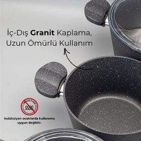 Bonera 13 Parça Granit Set 18-20-26 cm Tencere + 26 Tava + 6 Parça Kaşık Set