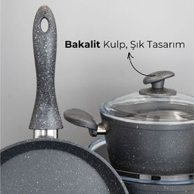 Bonera 13 Parça Granit Set 18-20-26 cm Tencere + 26 Tava + 6 Parça Kaşık Set