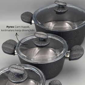 Bonera 13 Parça Granit Set 18-20-26 cm Tencere + 26 Tava + 6 Parça Kaşık Set