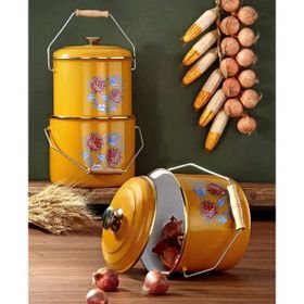 Bonera 14-16-18 cm 3'lü Hardal Sarısı Emaye Bakraç Set