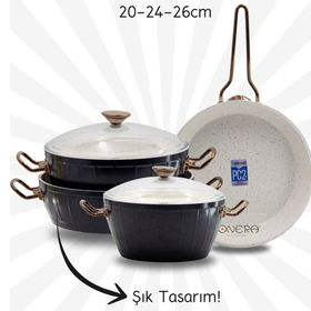 Bonera Florenza 7 Parça 20-24-26 cm Siyah Granit Tencere Tava Seti