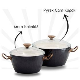 Bonera Florenza 7 Parça 20-24-26 cm Siyah Granit Tencere Tava Seti