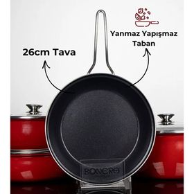 Bonera Lilium Kırmızı 7 Parça İçi Titanyum Dışı Emaye Tencere Tava Seti