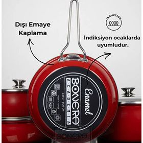Bonera Lilium Kırmızı 7 Parça İçi Titanyum Dışı Emaye Tencere Tava Seti