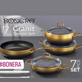 Bonera Marbella 7 Parça Siyah Gold Geçişli Granit Tencere Seti