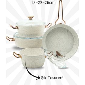 Bonera Milena 7 Parça Kar Beyazı Granit Tencere Tava Seti