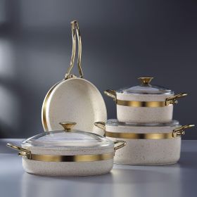 Bonera Nil 7 Parça Krem Gold Granit Tencere Seti
