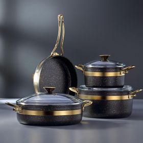 Bonera Nil 7 Parça Siyah Gold Granit Tencere Seti