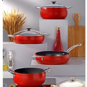 Bonera Pro Plus 7 Parça Titanyum İndiksüyon Uyumlu Kırmızı Tencere Set
