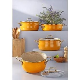 Bonera Vintage Emaye Hardal Güveç 6 Parça Tencere Seti