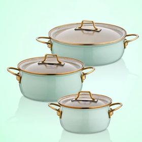 Bonera Vintage Emaye Su Yeşili Güveç 6 Parça Tencere Seti
