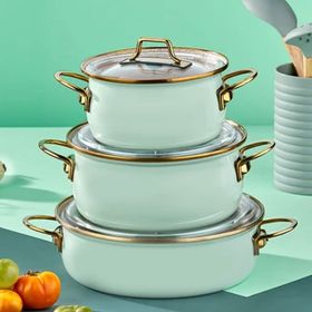 Bonera Vintage Emaye Su Yeşili Güveç 6 Parça Tencere Seti