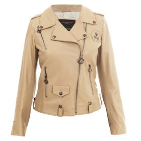 Bonesmen Biker Bej Metal Bones Deri Ceket