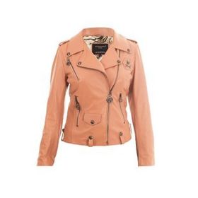 Bonesmen Biker Pudra Pembe Metal Bones Deri Ceket