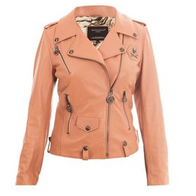 Bonesmen Biker Pudra Pembe Metal Bones Deri Ceket