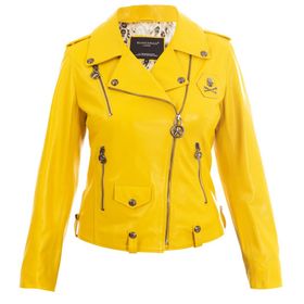 Bonesmen Biker Pudra Pembe Metal Bones Deri Ceket