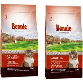 Bonnie 2x1,5 kg Renkli Taneli Dana Etli Yetişkin Kuru Kedi Maması