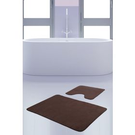 Bonny Home 2'li Düz Kahve Unicolor Kaymaz Klozet ve Banyo Halısı