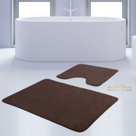 Bonny Home 2'li Düz Kahve Unicolor Kaymaz Klozet ve Banyo Halısı