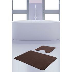 Bonny Home 2'li Düz Kahve Unicolor Kaymaz Klozet ve Banyo Halısı