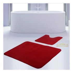 Bonny Home 2'li Düz Kırmızı Unicolor Kaymaz Klozet ve Banyo Halısı
