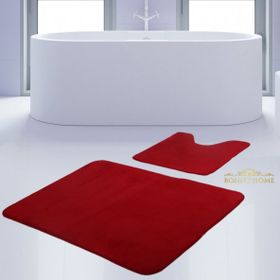 Bonny Home 2'li Düz Kırmızı Unicolor Kaymaz Klozet ve Banyo Halısı