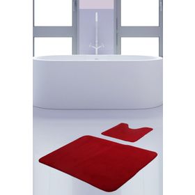 Bonny Home 2'li Düz Kırmızı Unicolor Kaymaz Klozet ve Banyo Halısı