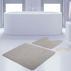 Bonny Home 2'li Düz Krem Unicolor Kaymaz Klozet ve Banyo Halısı