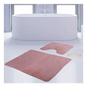 Bonny Home 2'li Düz Pembe Unicolor Kaymaz Klozet ve Banyo Halısı