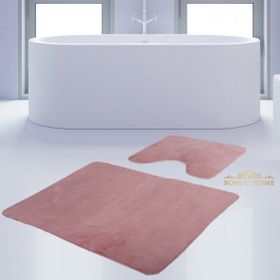 Bonny Home 2'li Düz Pembe Unicolor Kaymaz Klozet ve Banyo Halısı