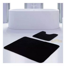 Bonny Home 2'li Düz Siyah Unicolor Kaymaz Klozet ve Banyo Halısı