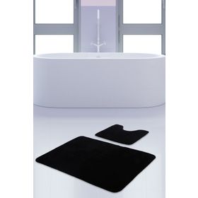 Bonny Home 2'li Düz Siyah Unicolor Kaymaz Klozet ve Banyo Halısı