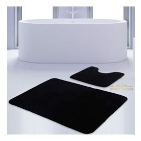 Bonny Home 2'li Düz Siyah Unicolor Kaymaz Klozet ve Banyo Halısı
