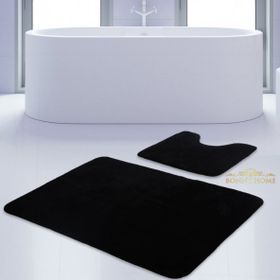 Bonny Home 2'li Düz Siyah Unicolor Kaymaz Klozet ve Banyo Halısı