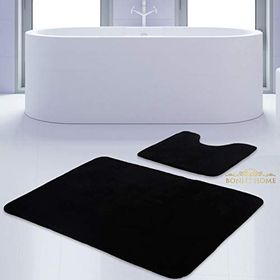 Bonny Home 2'li Düz Siyah Unicolor Kaymaz Klozet ve Banyo Halısı