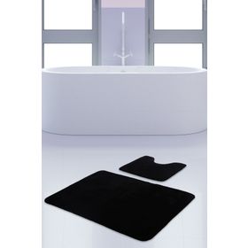 Bonny Home 2'li Düz Siyah Unicolor Kaymaz Klozet ve Banyo Halısı