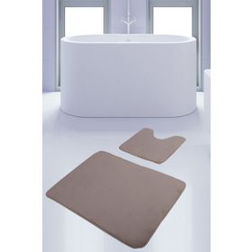 Bonny Home 2'li Düz Vizon Unicolor Kaymaz Klozet ve Banyo Halısı